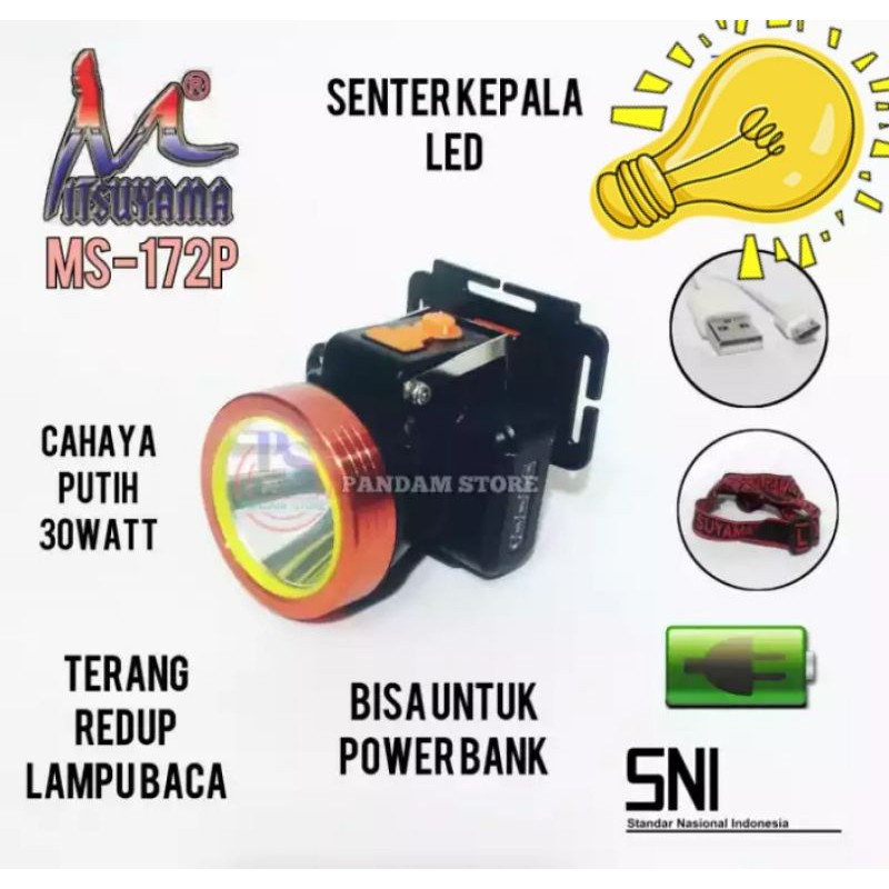 Senter Kepala Headlam MS-172P Cahaya Putih 30W