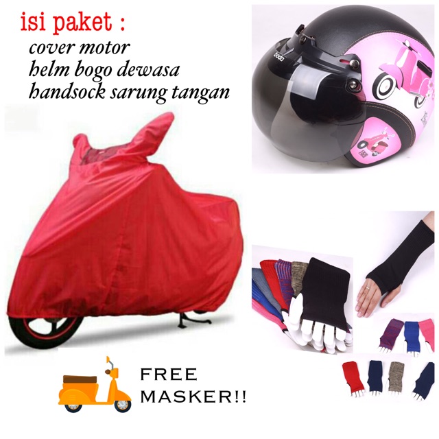 PAKET COVER MOTOR + HELM BOGO + SARUNG TANGAN HANDSOCK