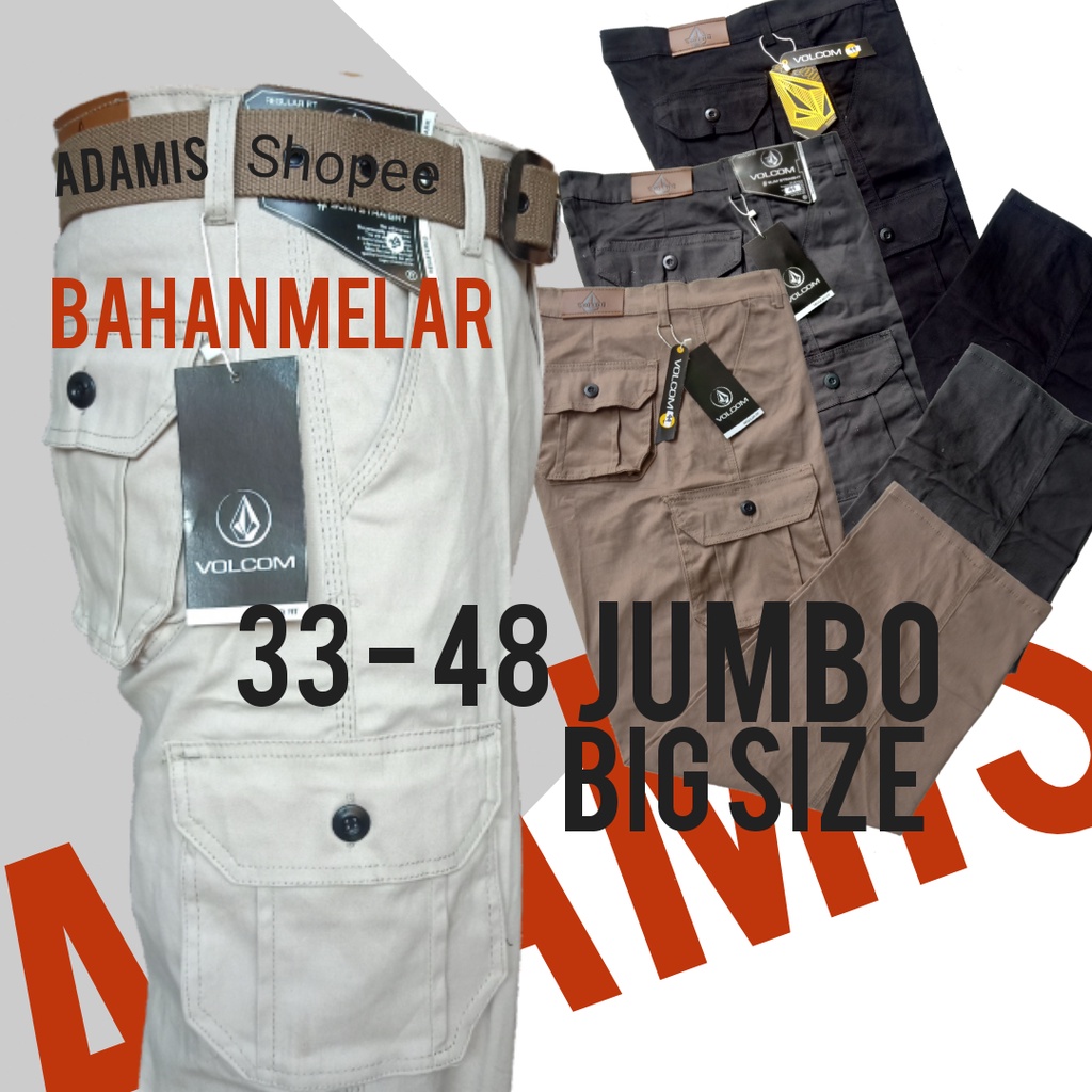 Celana Panjang Pria Cargo Jumbo Big Size 33 - 48 Kargo Kempol Saku Timbul Bahan Melar Longgar