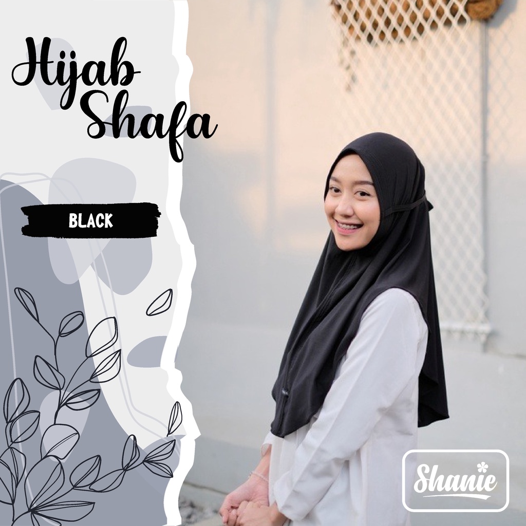 Jilbab Instant Black Bergo Shafa Premium By Shanie Size L