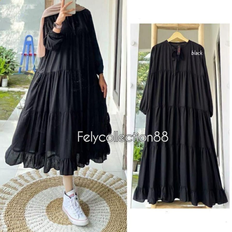 Rachel Midi Dress Busui Friendly // Gamis Wanita Terbaru Kekinian // Fashion Muslim // Bahan Katun Rayon