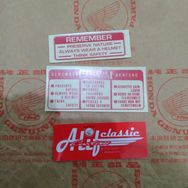 

stiker detail honda classic era 70an stiker remember merah satu pasang