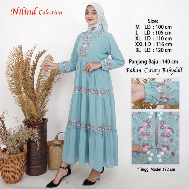 Gamis Motif Bunga bahan Ceruty