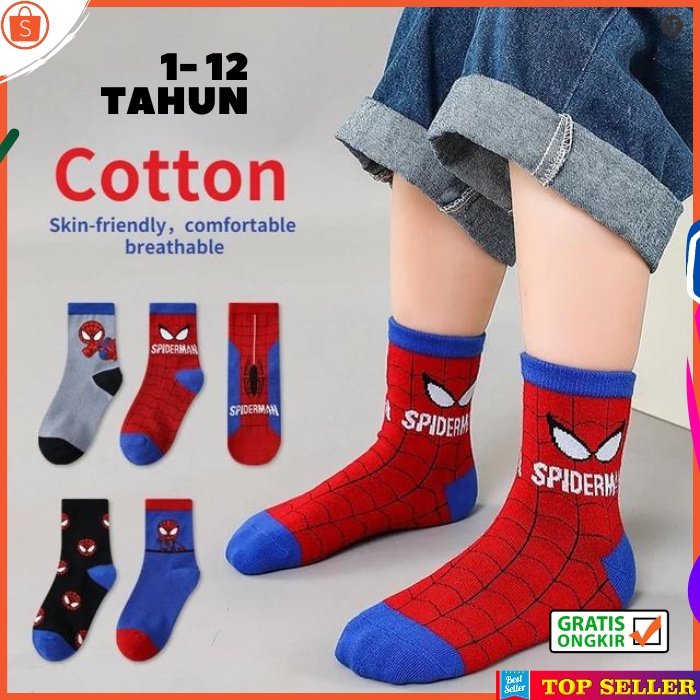 Kaos Kaki Anak Laki Laki Fashion Korea Kekinian Motif Superhero Spiderman Usia 3-12 TAHUN TK SD