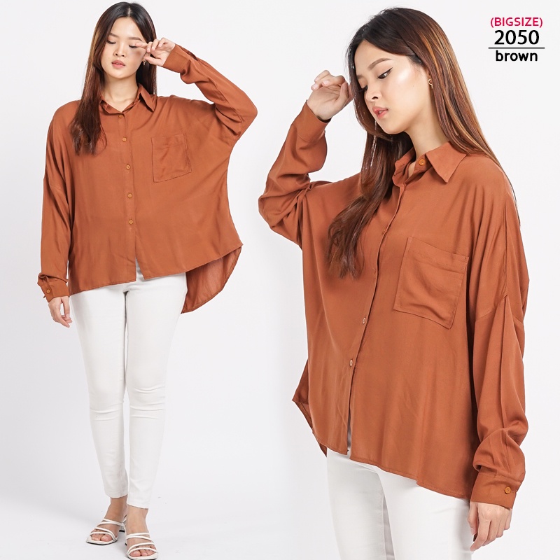 ARENA - Oversized Long Sleeve Shirt / Kemeja Wanita Jumbo-2