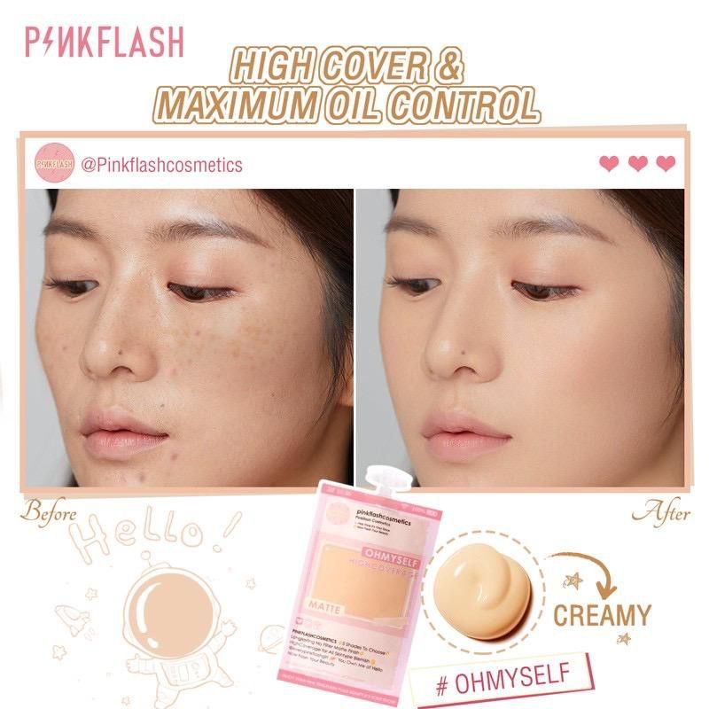 PINKFLASH Foundation Cream Matte Full Cover Tahan Air Untuk Melembabkan