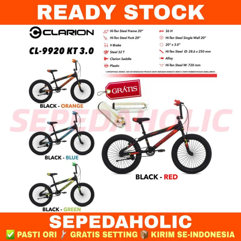 Sepeda Anak BMX 20 Inch CLARION CL 9920 KT 3.0 Ban Jumbo BONUS JALU Garansi 5 Th