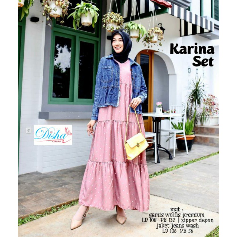 KARINA SET BY DISHA  GAMIS SET SYARI MUSLIM GAMIS SETELAN OUTER JEANS