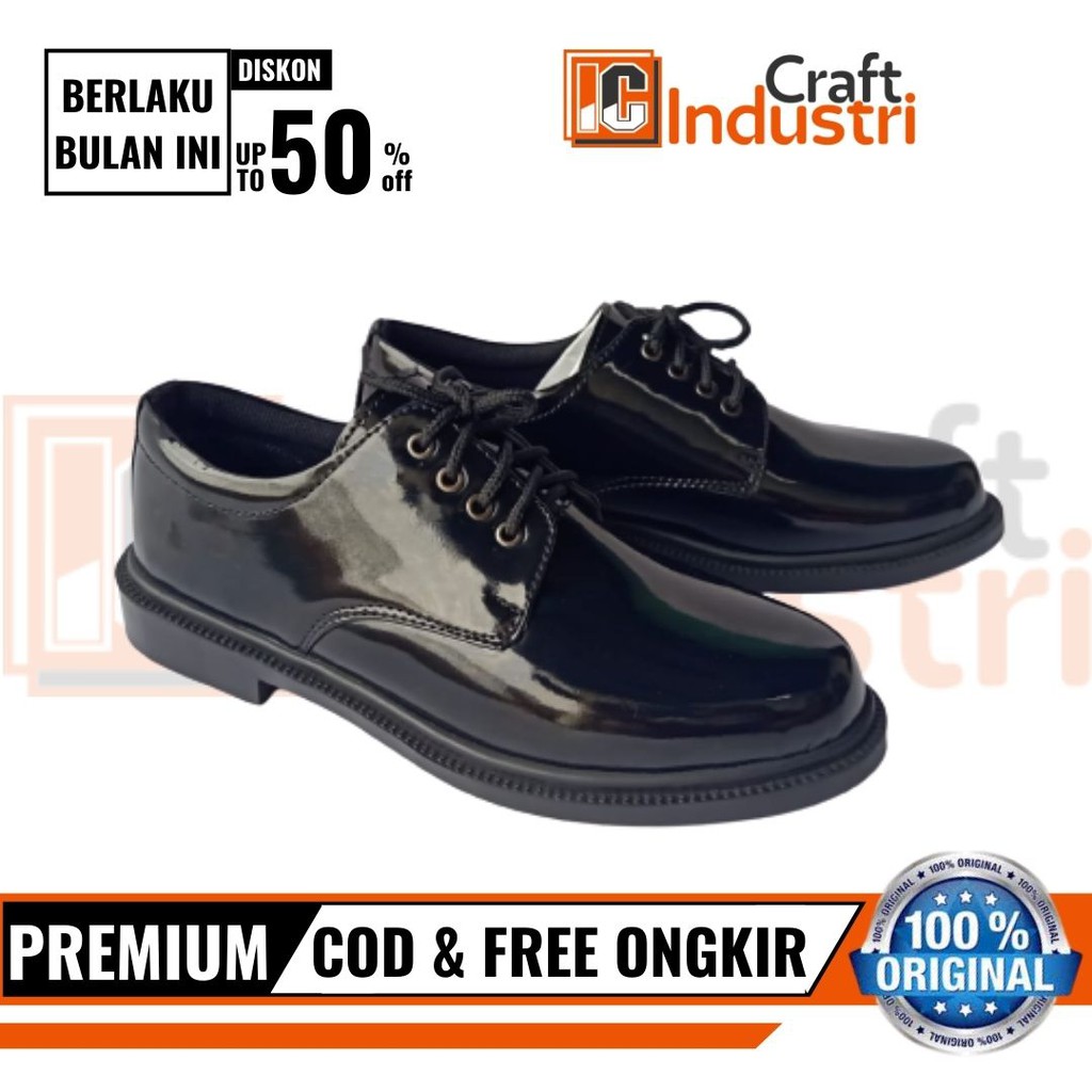 Sepatu PDH Pendek 01 Glossy TNI AD AL AU Sepatu Dinas Kerja PDH Hitam Tali Pria Satpam Security Pantofel Kantoran PNS Guru
