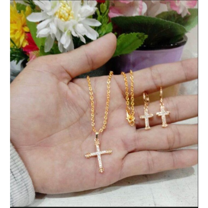 Kalung titanium free anti motif salip asli anti karat lapis emas 24k