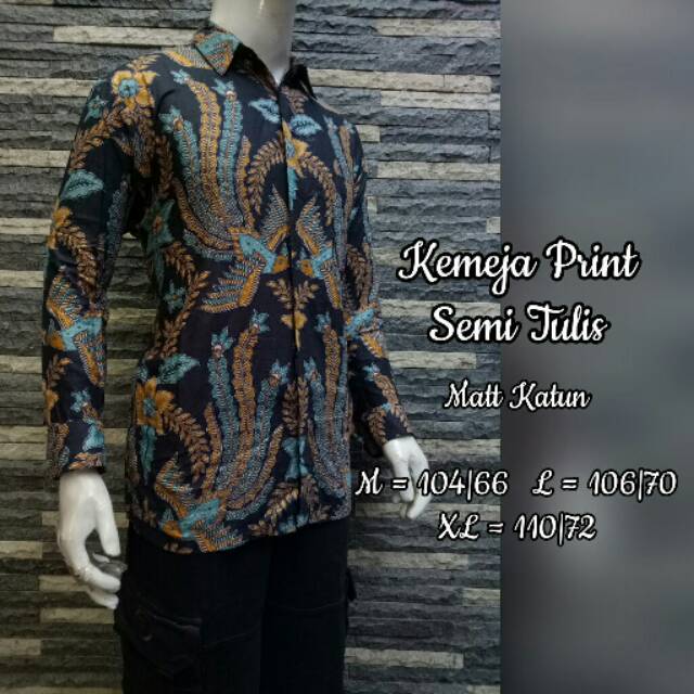 9tengbatik pakaian pria Hem kemeja batik lengan panjang biru M L XL jambi sumatera