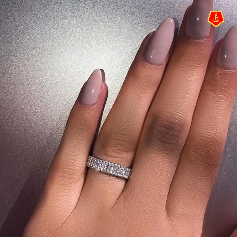 [Ready Stock]Classic Simple Three-Row Diamond Ring