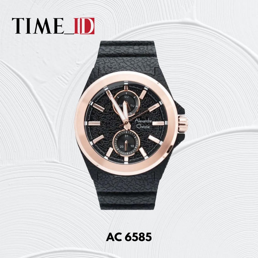 Jam Tangan Alexandre Christie AC 6585 Black Rosegold Rubber Pria