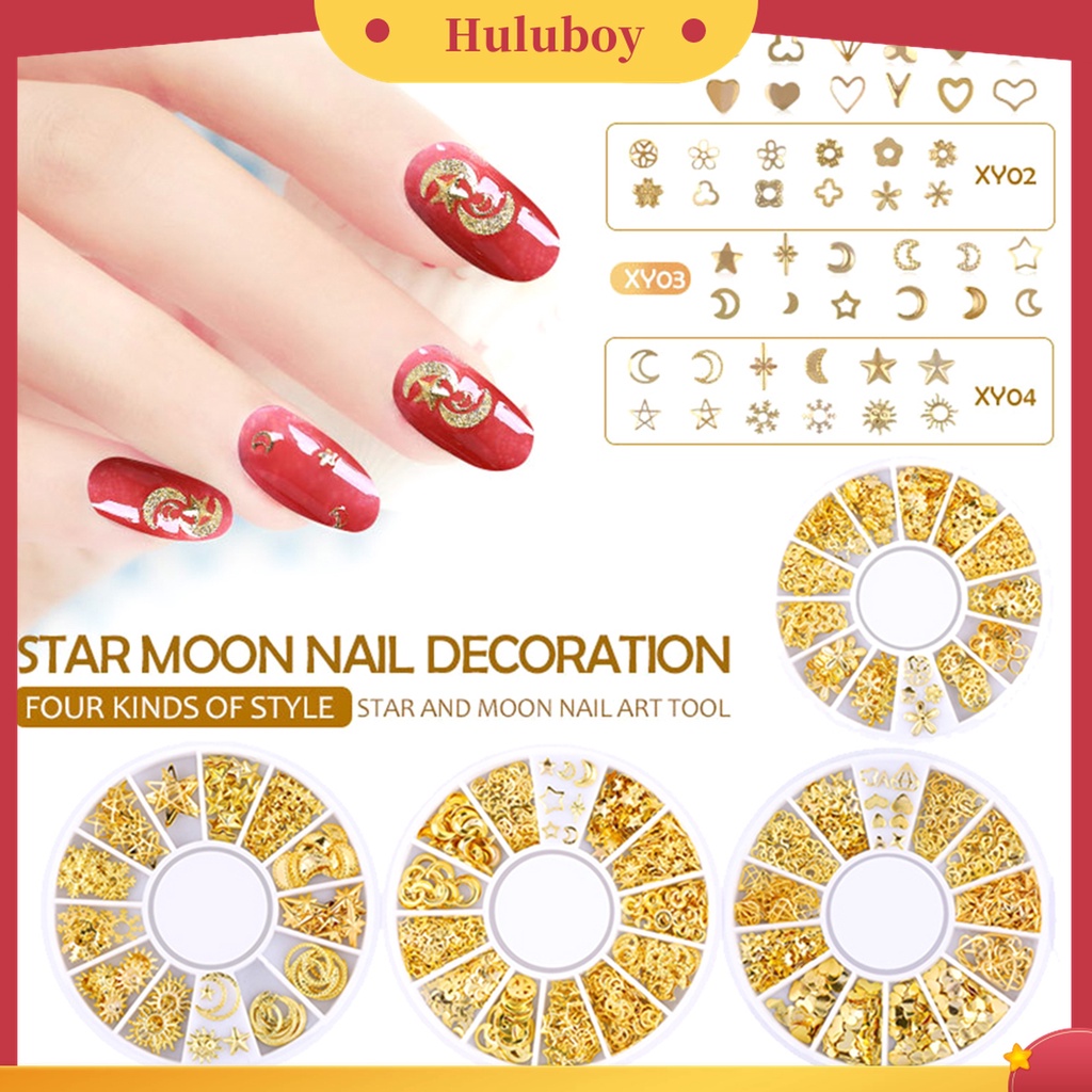 Huluboy Huluboy♡ Stiker Kuku Desain Bulan Bintang 3D Untuk Dekorasi Nail Art