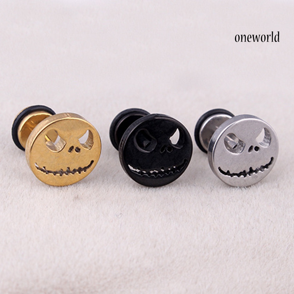 OW@ 1Pc Men Women Halloween Skull Titanium Steel Ear Stud Earrings Piercing Jewelry