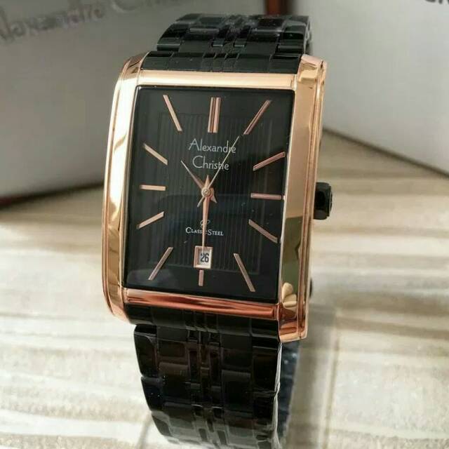 Jam Tangan Pria Alexandre Christie Rantai Black Gold Tgl Ac8408 Original