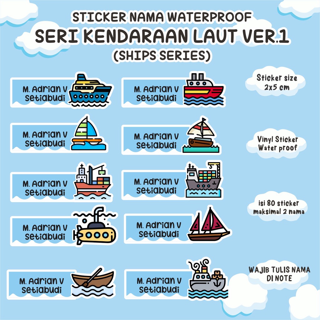 

STICKER NAMA ANAK VERSI KENDARAAN LAUT WATERPROOF 80 PCS