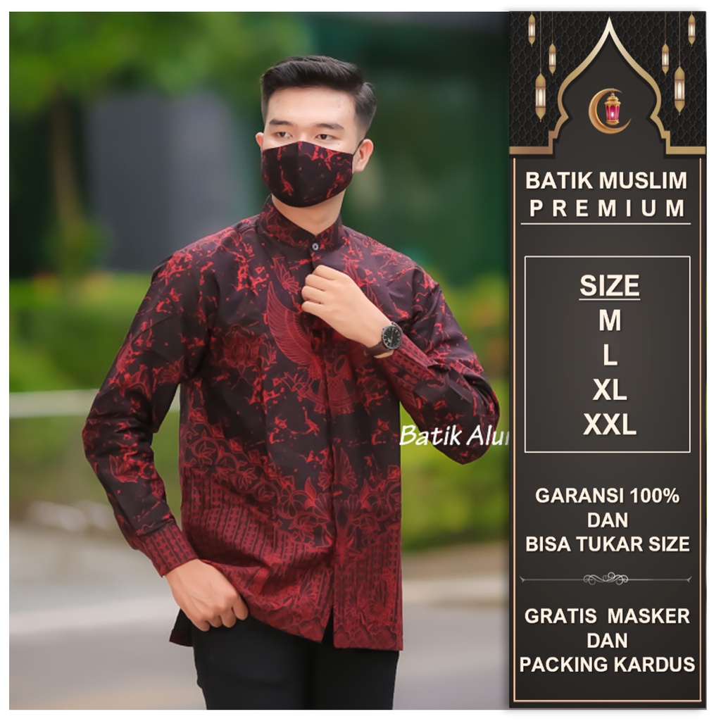 Baju Koko Pria Dewasa Lengan Panjang Kemeja Koko Pria Remaja Kombinasi Batik Lengan Panjang Baju Muslim Pria Lengan Panjang