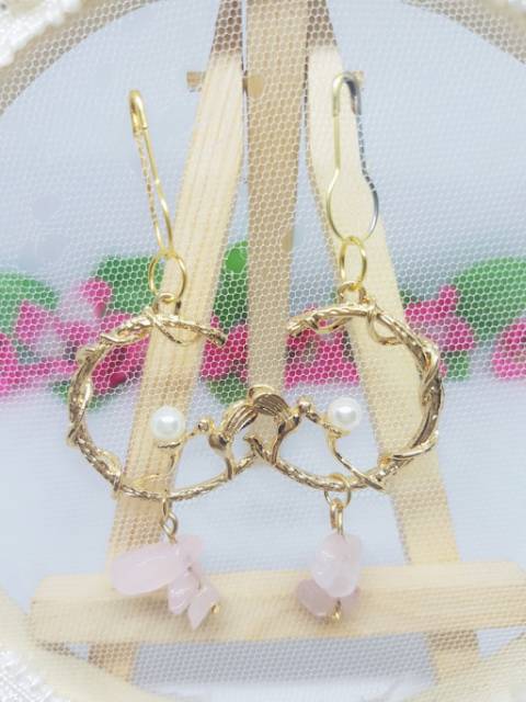 A159 Anting hijab juntai bulat birds pearl gold