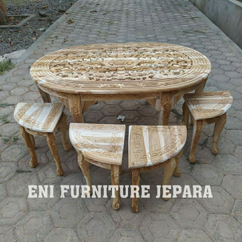 Set Meja Osin 6 Kursi Ukiran Jati Jepara Harga Murah - Meja Tamu Ukir - Meja Tamu Murah