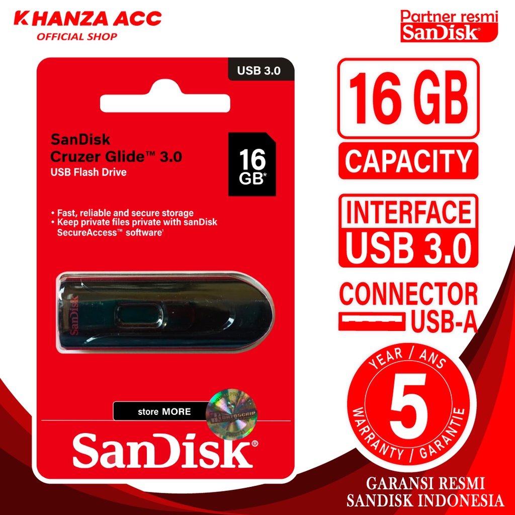 KHANZAACC Promo Flashdisk Sandisk Cruzer Glide 16GB / 32GB / 64GB / 128GB USB 3.0 Original Bergaransi Resmi