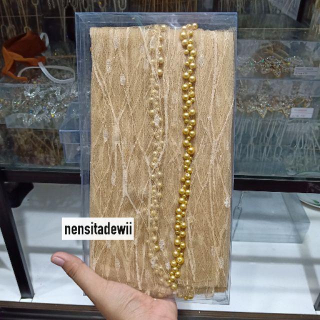 KERUDUNG PENGANTIN / VEIL MUTIARA MOTIF AKAR / VEIL MUTIARA POLOS / VEIL PENGANTIN-Gold (Akar)