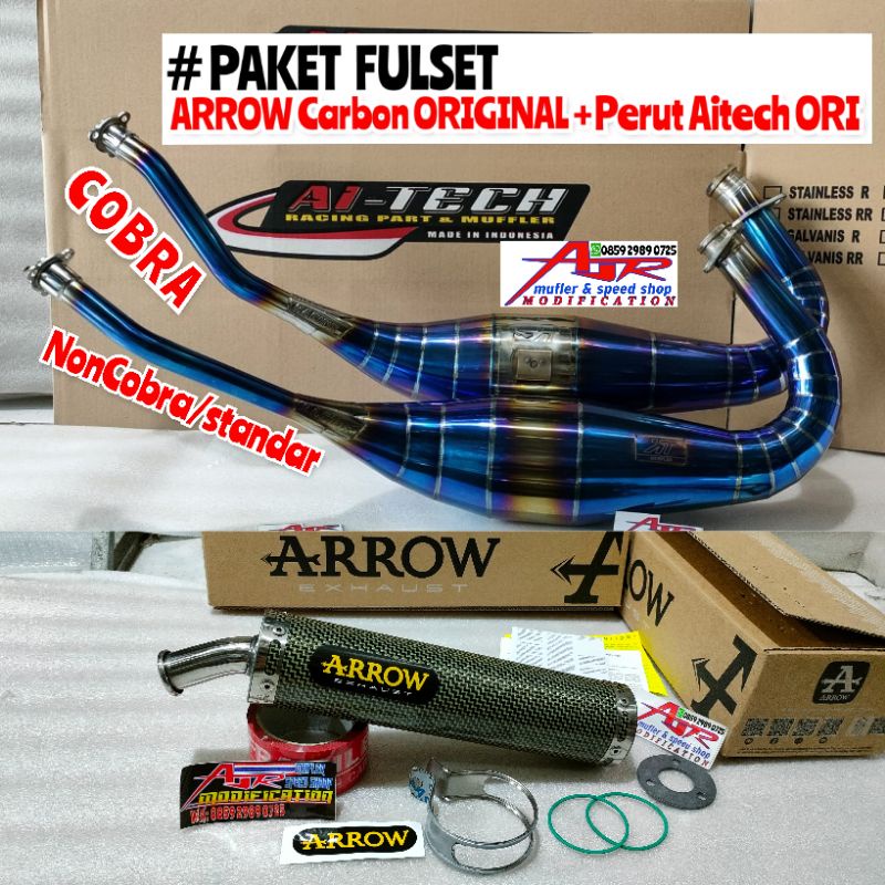 PAKET Knalpot ARROW Original ITALIA Carbon Karbon Kevlar ASLI ORI Fulset Perut Aitech Bluemoon Pelan