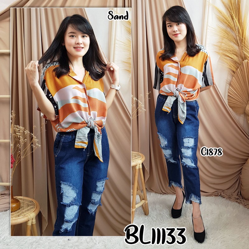 Kemeja wanita / cewek bahan rayon ukuran jumbo motif lucu bestseller fashion pergi jalan 11133-4