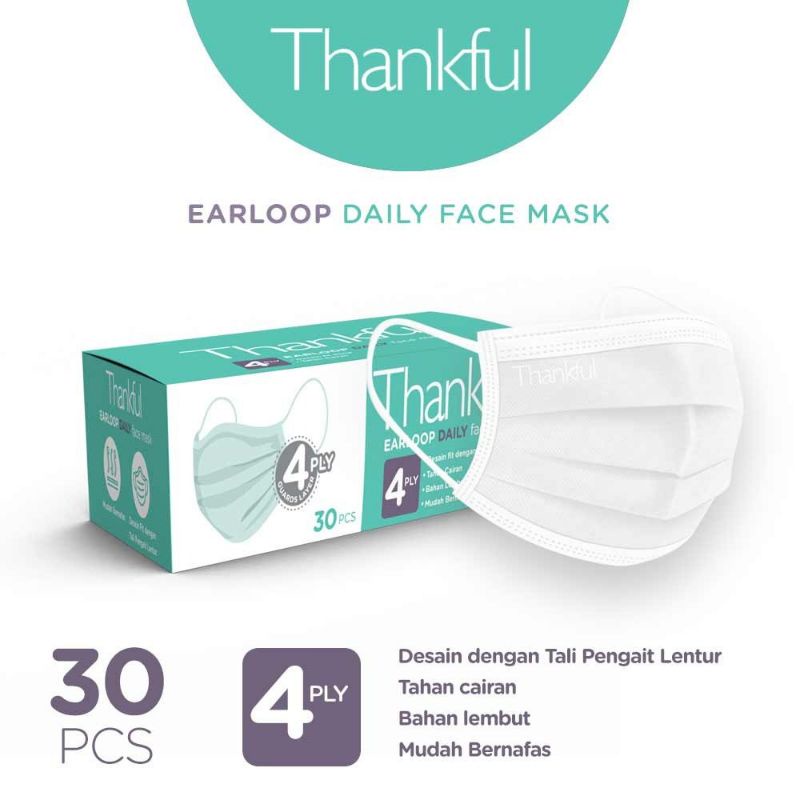 Thankful earloop 4ply daily face mask dewasa isi 30 pcs/box