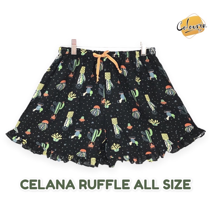 COLOURINAJA Celana pendek wanita - Hot pants ruffle - Celana Sexy - Celana pendek polos - Celana Rayon ALL SIZE PART 1