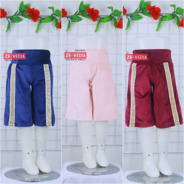 Kulot Cindy uk 1-4 Tahun / Celana Pendek Bludru Satin 3per4 Bawahan Polos Harian Anak Perempuan Pants Kulot