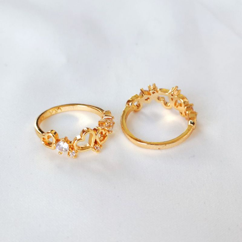 Cincin Love dan Pita Permata Xuping Emas