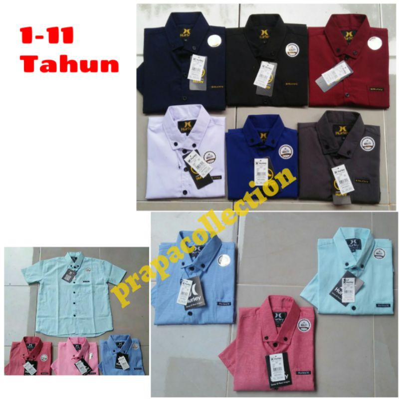 Kemeja Anak laki-laki warna polos Lengan Pendek  Size 1-10 Tahun -