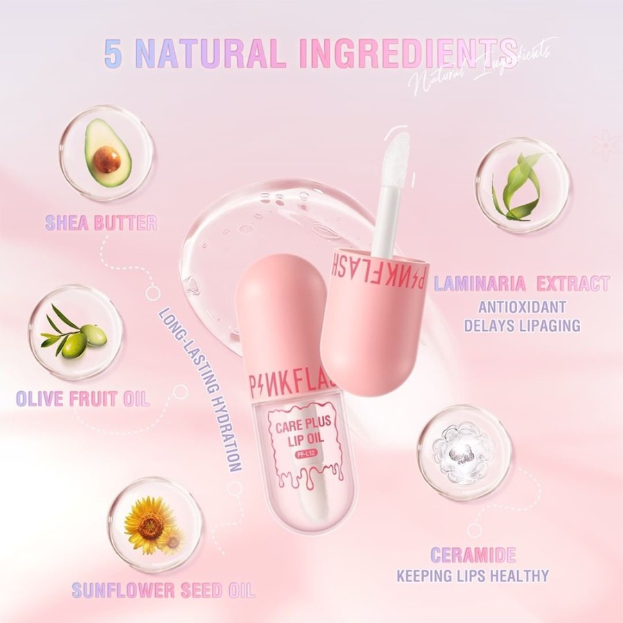 ★ BB ★ PINKFLASH Care Plus Lip Oil - Natural Lip Oil Lip Balm Lip Gloss Moisturize Repair Nourish Reduce Wrinkles Waterproof Multi-uses | PF-L12 | PINK FLASH