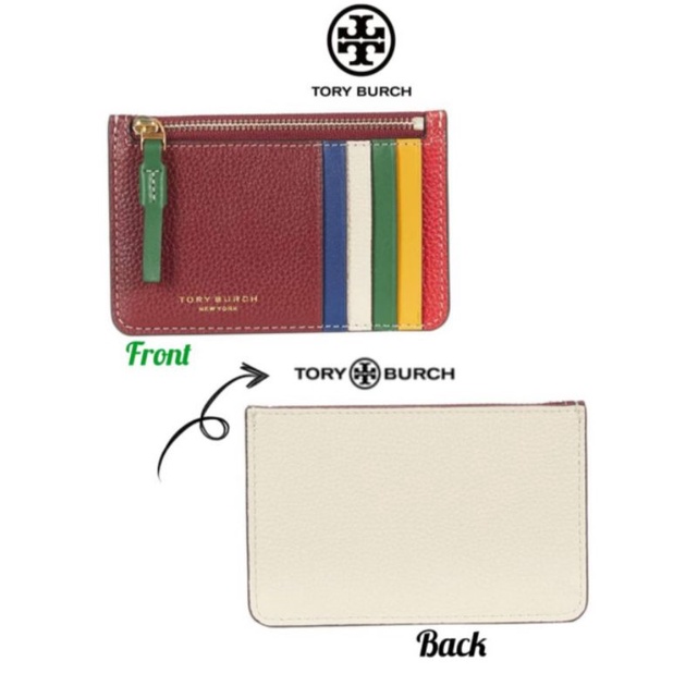 Tory Burch Zip Card Case Perry Color-Block Top Zip Card Case (Tinto / Cream)