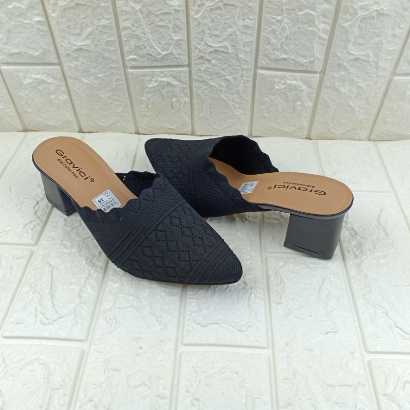 GRAVICI - Sepatu Slip On Mules Wanita Bahan Rajut Import WA 02