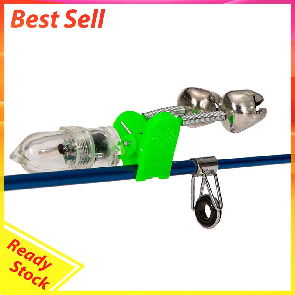 2x LED Fishing Rod Tip Night Lights Flash Bite Alarm Alert Bell Signal Lamp
