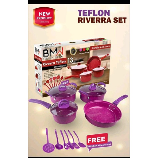 Panci Set Teflon Warna BMW Riverra Ungu ada merah biru murah 13pcs Bisa Cod