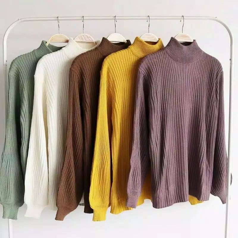 Turtleneck Sweater Bubble Oversize Rajut Baju Wanita