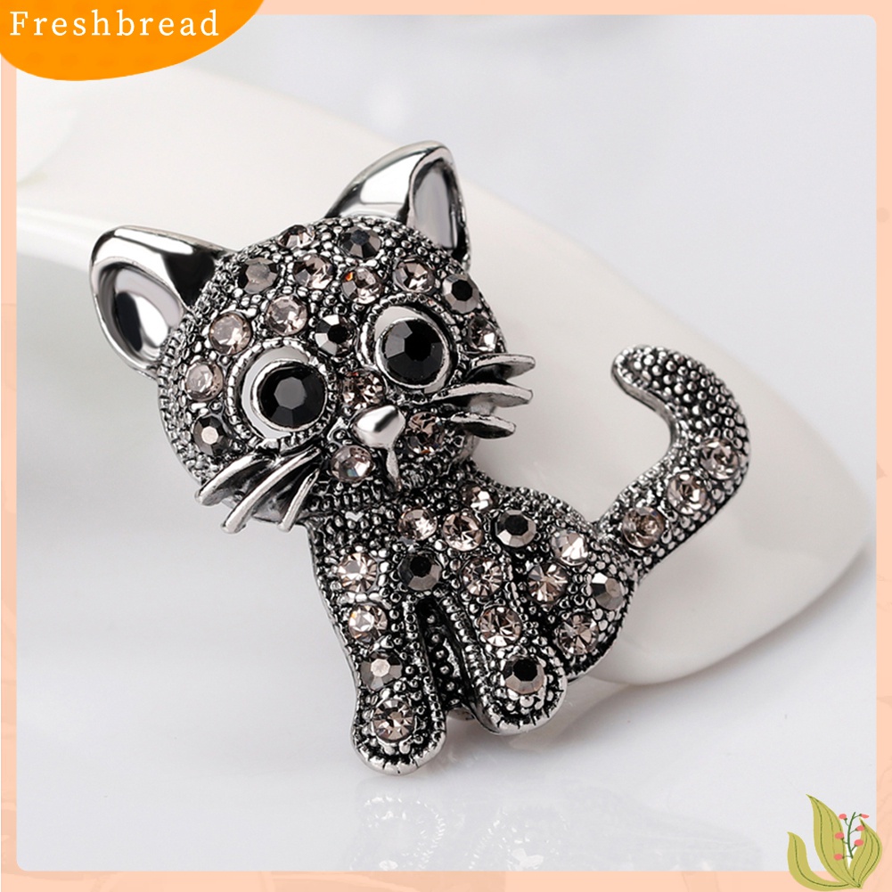 [ TERLARIS]Vintage Women Girls Lovely Cat Kitten Rhinestone Collar Brooch Pin Party Jewelry