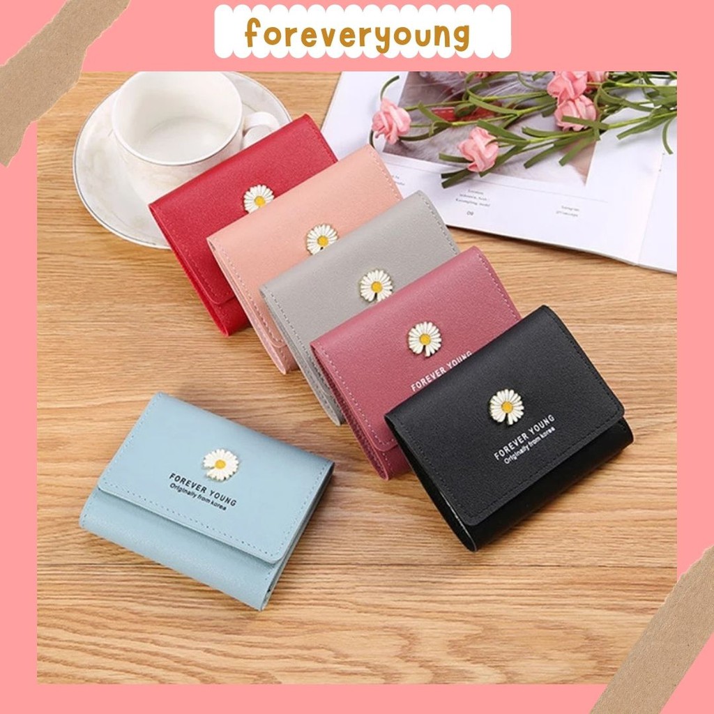 (FY) Dompet Lipat Wanita Motif Bunga Daisy Dompet Wanita Mini Fashion Import Kekinian