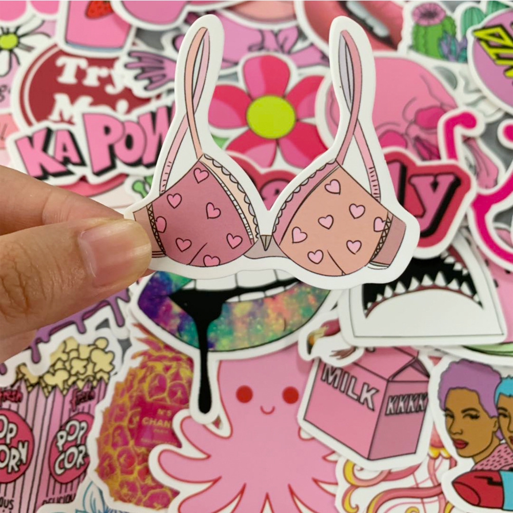 100pcs / set Stiker Graffiti Pink Anti Air Untuk Dekorasi Kulkas / Skateboard / Laptop