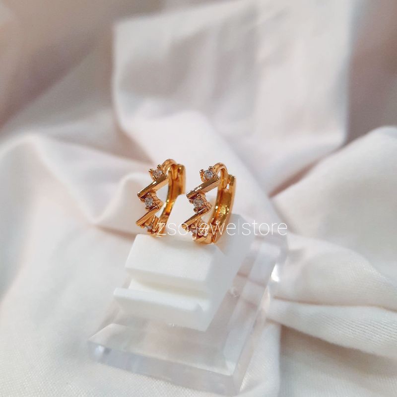 (izso) Anting Anti Karat Lapis Emas 18k Anting Jepit Dewasa Anting Jurai