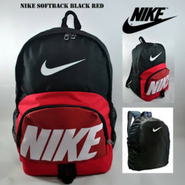 TAS RANSEL NIKE SOFTBACK HITAM MERAH LIS PUTIH