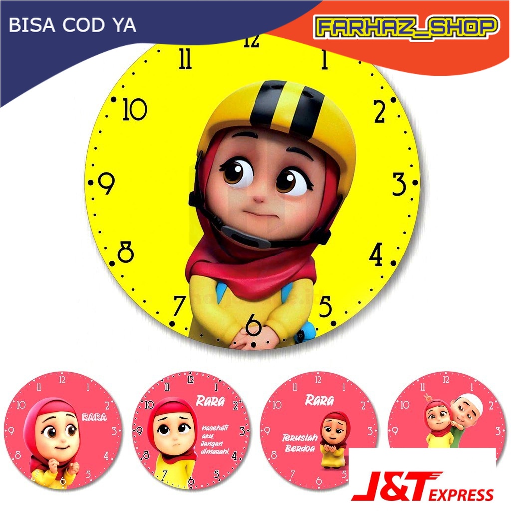 JAM DINDING KARTUN ANIMASI RARA MUSLIMAH MUMTAZ FREE BATERAI