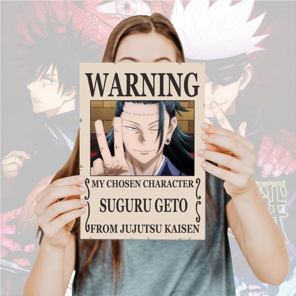 Poster Jujutsu Kaisen Warning Anime Itadori Yuji Fushiguro Megumi Gojo Satoru Sukuna- Size A4+-14 Geto