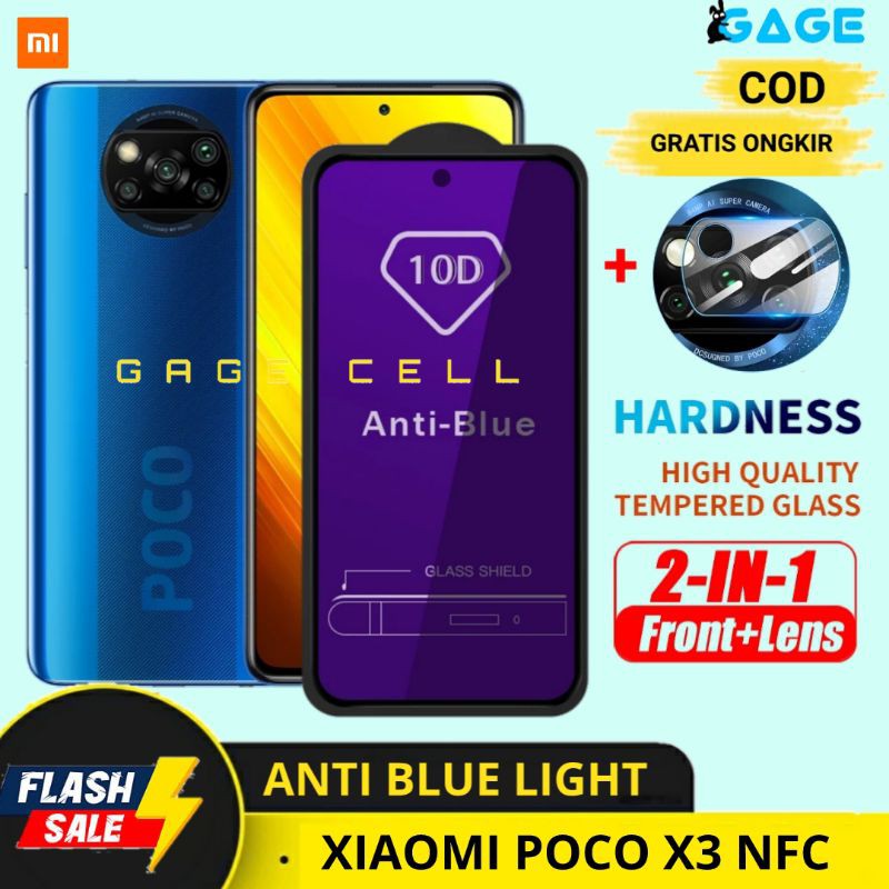 2IN1- TEMPERED GLASS ANTI BLUE LIGHT XIAOMI POCO X3 NFC - TG ANTIGORES RADIASI POCO X3 FULL LAYAR