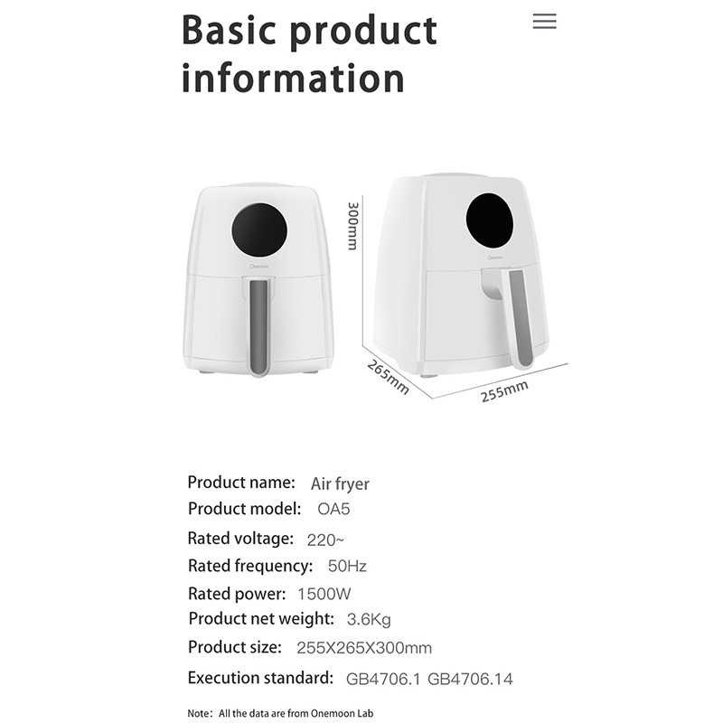 Onemoon Air Fryer Mesin Penggoreng Tanpa Minyak 3.5L - OA5