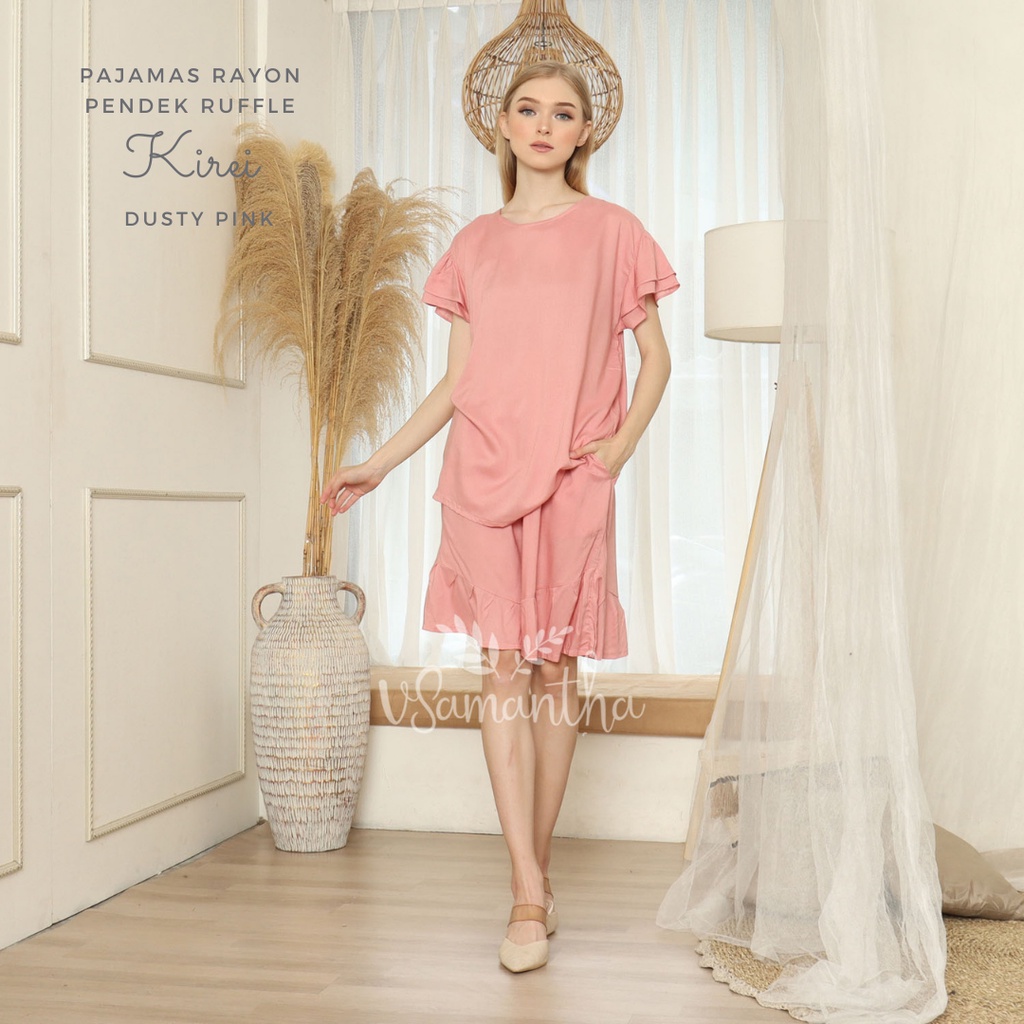 vSamantha  - One Set Piyama Rayon Pendek Ruffle Kirei