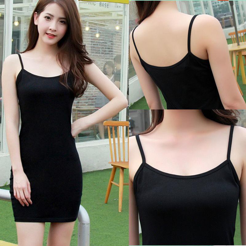 mini dess tenktop panjang kamisol wanita tali strap bahan katun premium halus dan adem long tank top